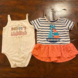 Bundle Lot of 2 Baby Girls Size 12M Summer Shirts - Daddy’s Sidekick, Sailboat